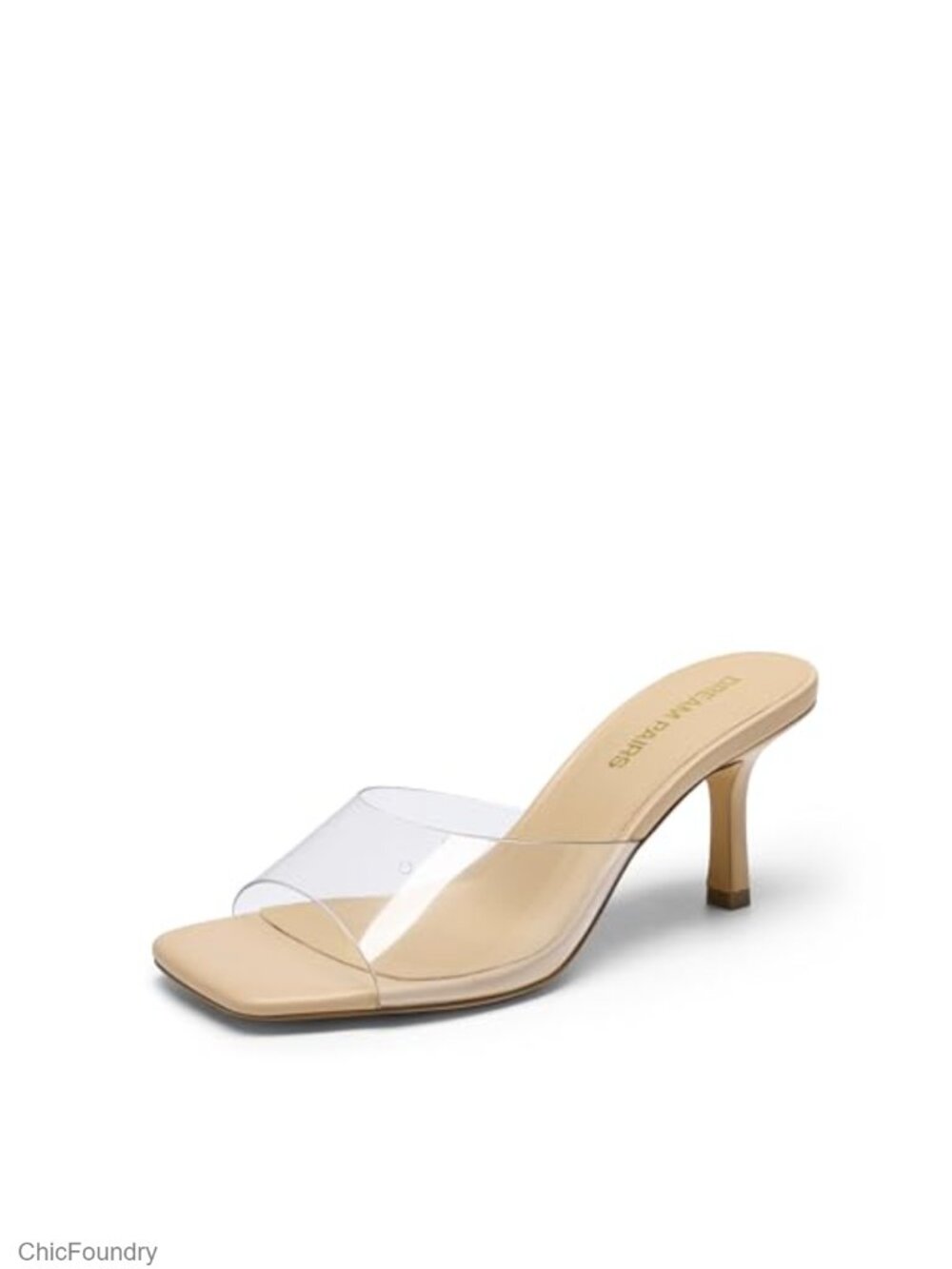 Square Toe Kitten Heel Mule Sandals Slip On Comfort Heels